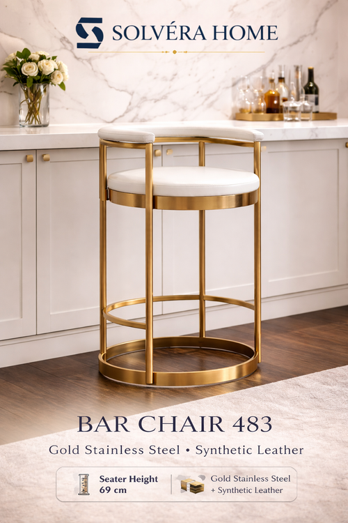 BAR CHAIR 483  Gold Stainless Steel | Synthetic Leather