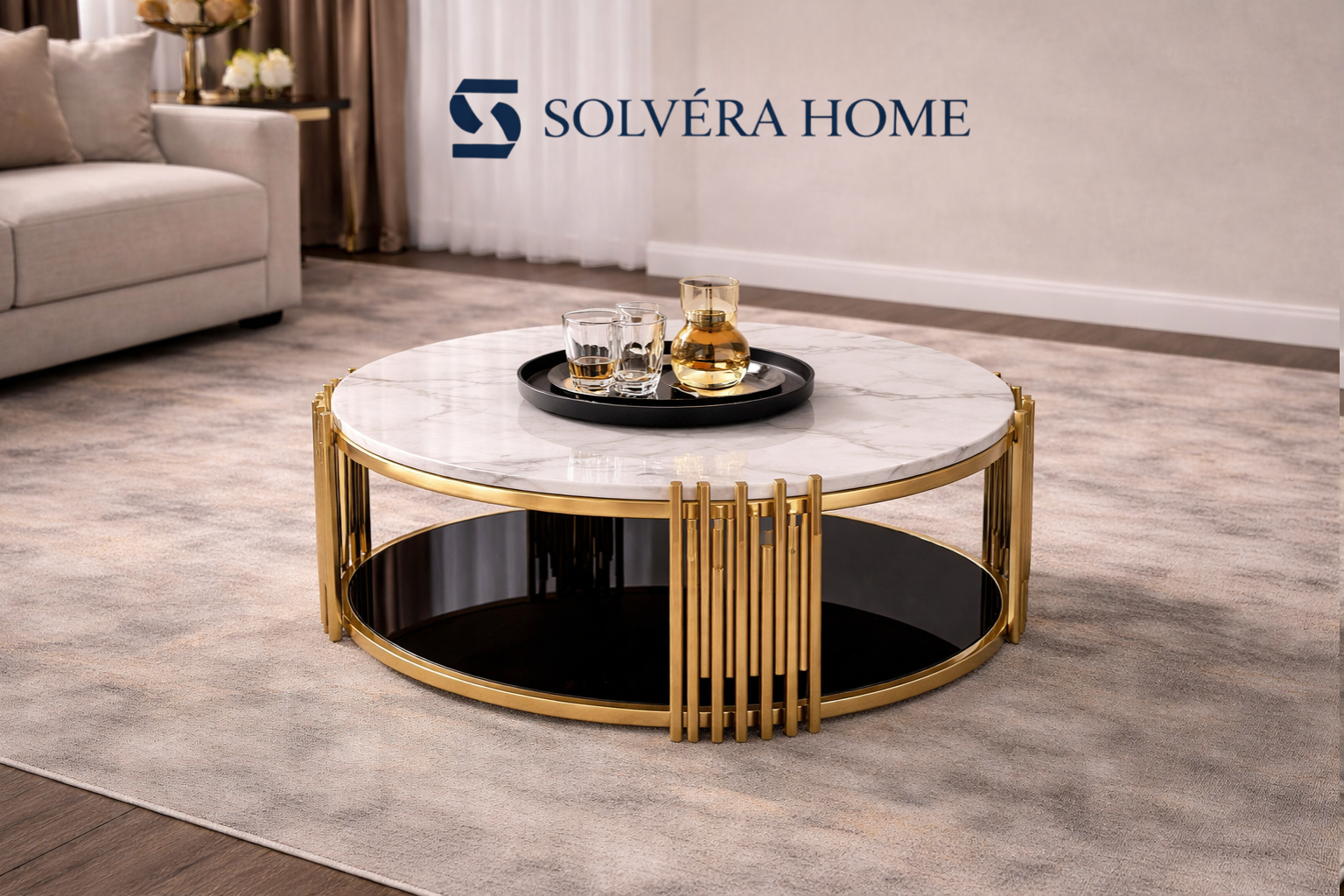 C18 Luxe Round Marble Coffee Table Gold