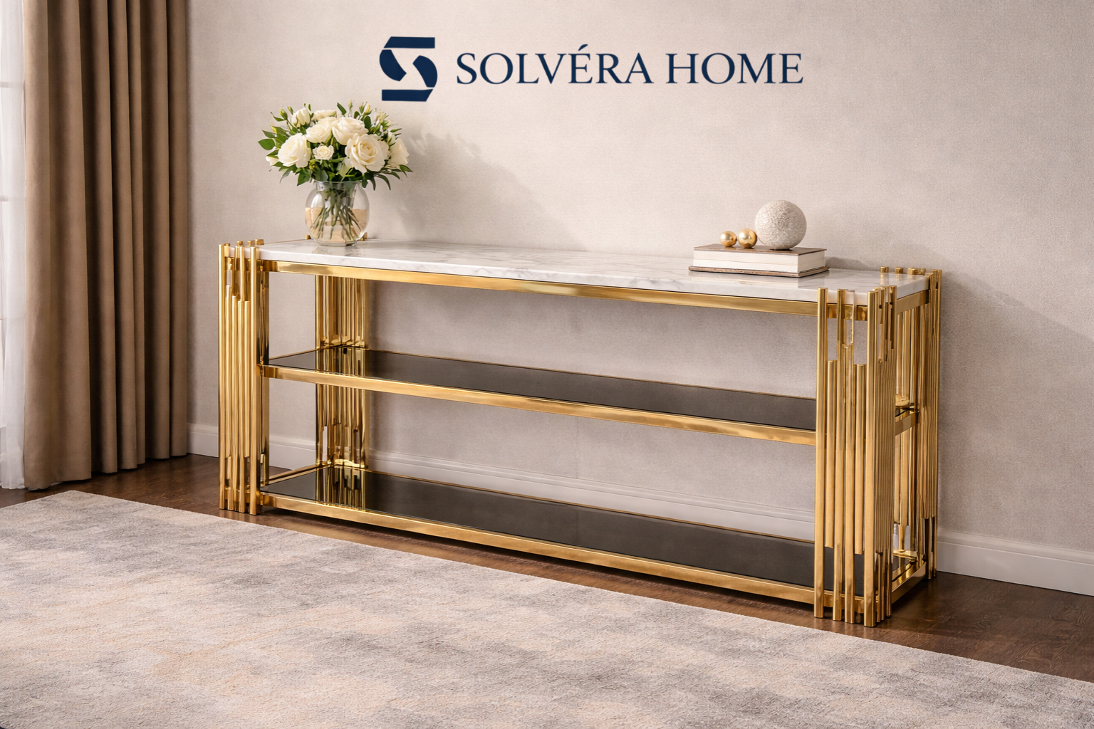 C18 Luxe Marble Console Table Gold