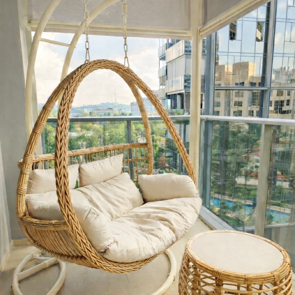 Riviera Rattan Swing Chair with Stool